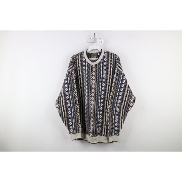 Vintage 90s Coogi Style Mens XL Ed Bassmaster Rainbow Fair Isle Knit Sweater USA